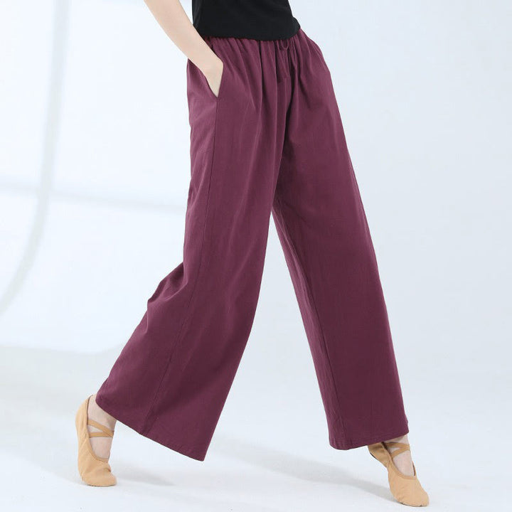 Pantaloni larghi in cotone con coulisse Buddha Stones per yoga e danza con tasche