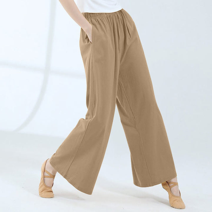 Pantaloni larghi in cotone con coulisse Buddha Stones per yoga e danza con tasche