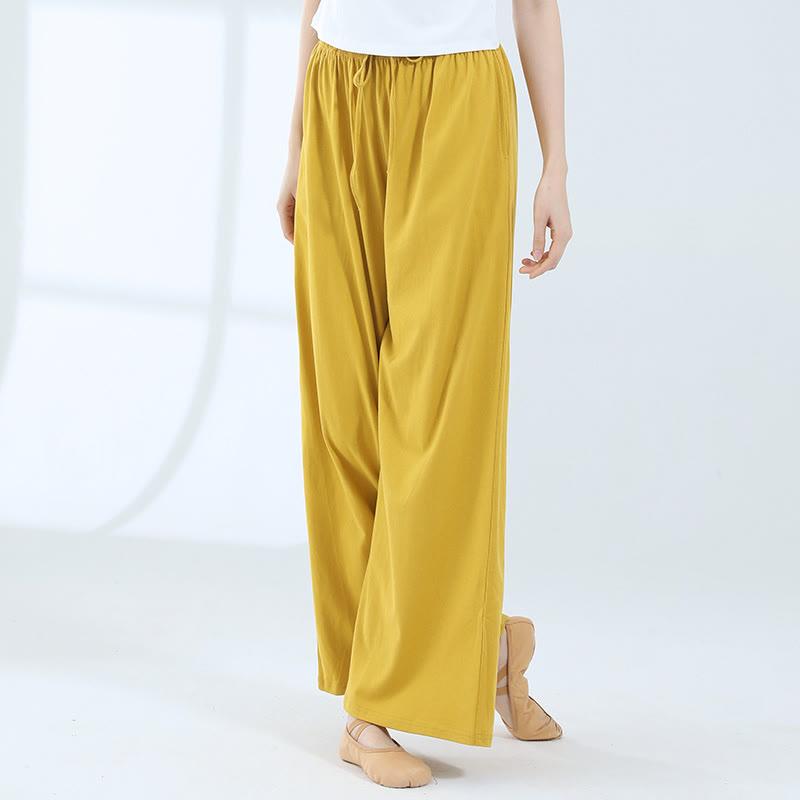 Pantaloni larghi in cotone con coulisse Buddha Stones per yoga e danza con tasche