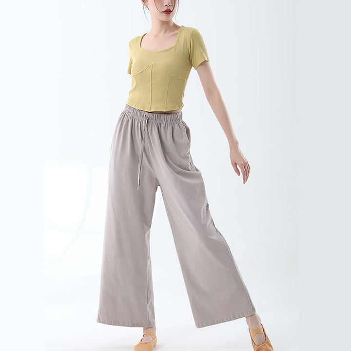 Pantaloni larghi in cotone con coulisse Buddha Stones per yoga e danza con tasche