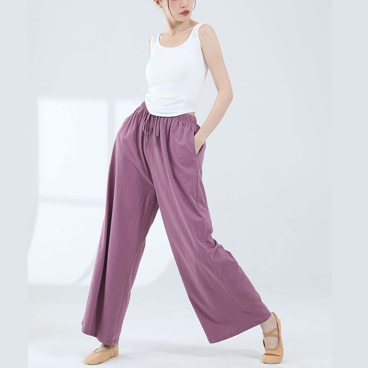 Pantaloni larghi in cotone con coulisse Buddha Stones per yoga e danza con tasche