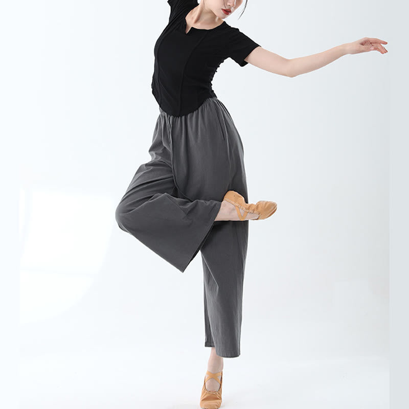 Pantaloni larghi in cotone con coulisse Buddha Stones per yoga e danza con tasche