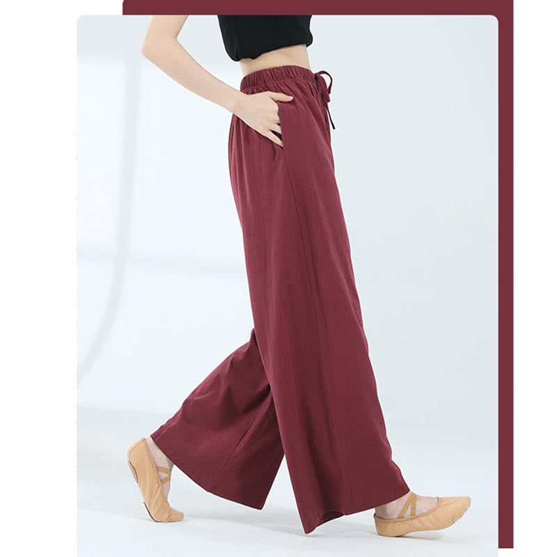 Pantaloni larghi in cotone con coulisse Buddha Stones per yoga e danza con tasche