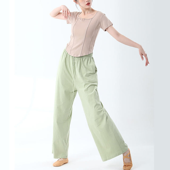 Pantaloni larghi in cotone con coulisse Buddha Stones per yoga e danza con tasche
