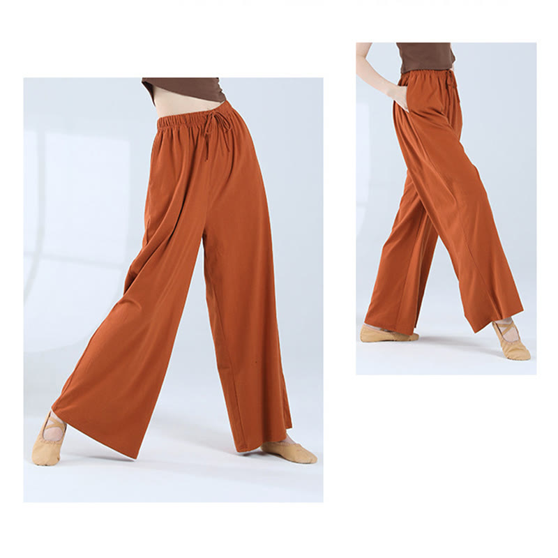 Pantaloni larghi in cotone con coulisse Buddha Stones per yoga e danza con tasche