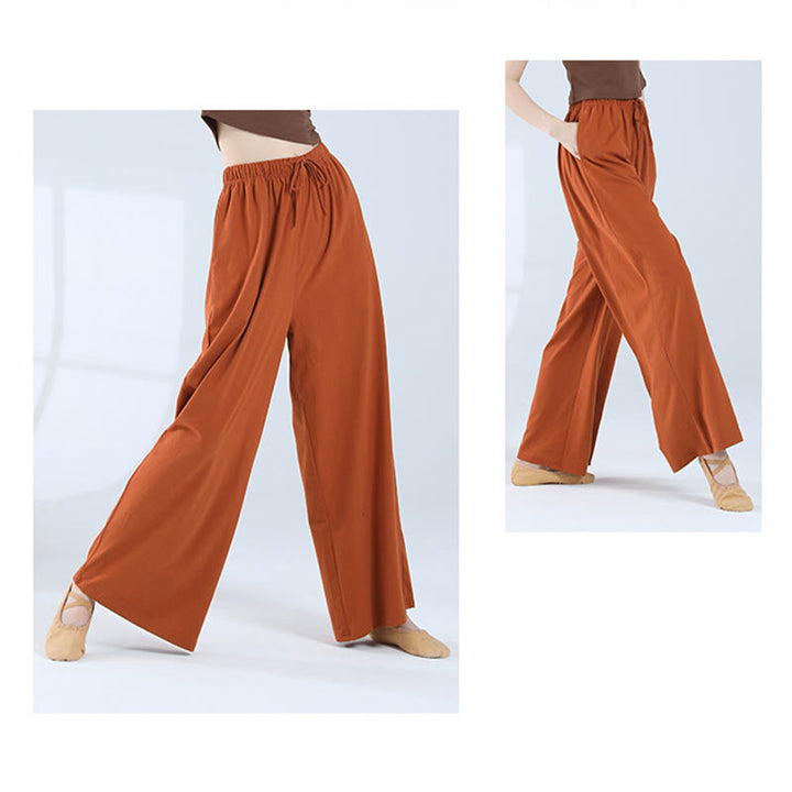 Pantaloni larghi in cotone con coulisse Buddha Stones per yoga e danza con tasche