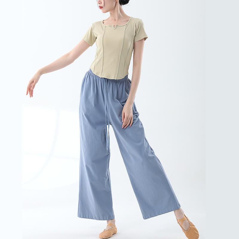Pantaloni larghi in cotone con coulisse Buddha Stones per yoga e danza con tasche