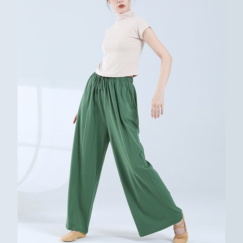 Pantaloni larghi in cotone con coulisse Buddha Stones per yoga e danza con tasche