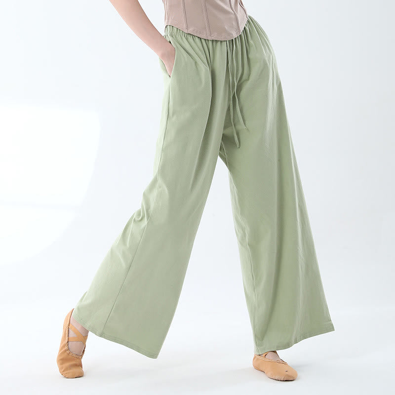 Pantaloni larghi in cotone con coulisse Buddha Stones per yoga e danza con tasche
