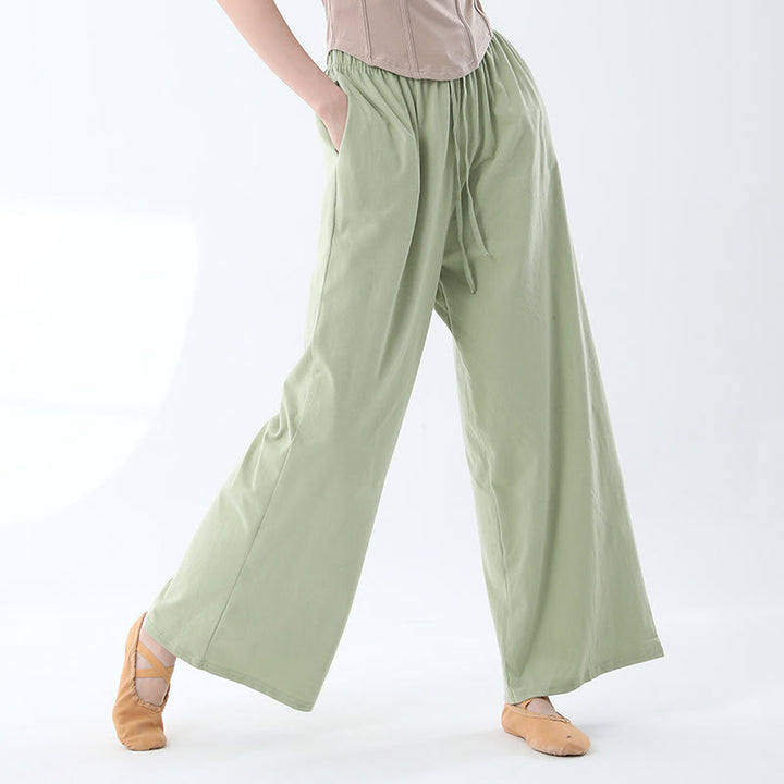 Pantaloni larghi in cotone con coulisse Buddha Stones per yoga e danza con tasche