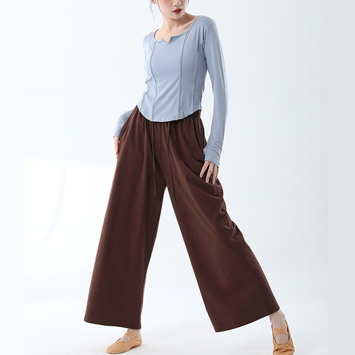 Pantaloni larghi in cotone con coulisse Buddha Stones per yoga e danza con tasche