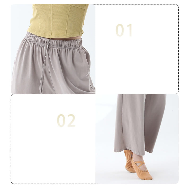 Pantaloni larghi in cotone con coulisse Buddha Stones per yoga e danza con tasche