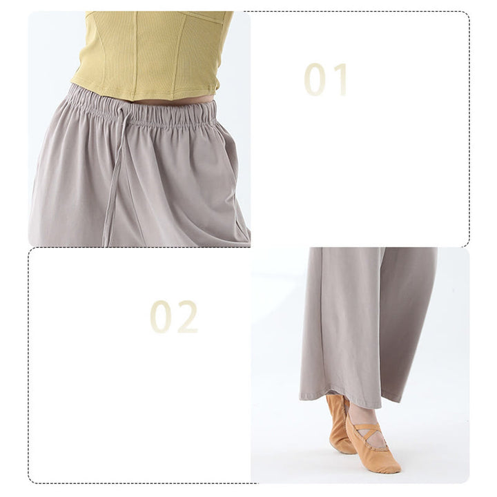 Pantaloni larghi in cotone con coulisse Buddha Stones per yoga e danza con tasche