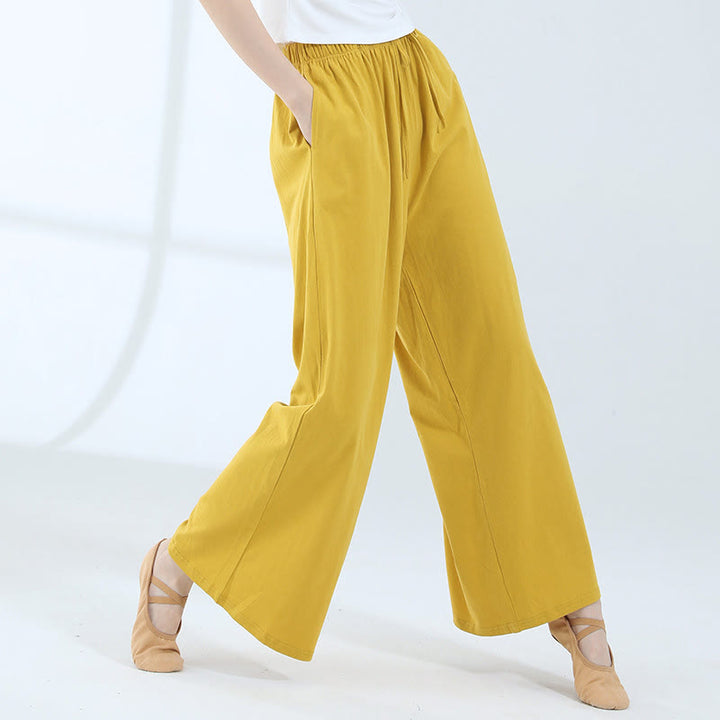 Pantaloni larghi in cotone con coulisse Buddha Stones per yoga e danza con tasche