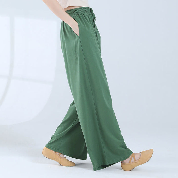 Pantaloni larghi in cotone con coulisse Buddha Stones per yoga e danza con tasche