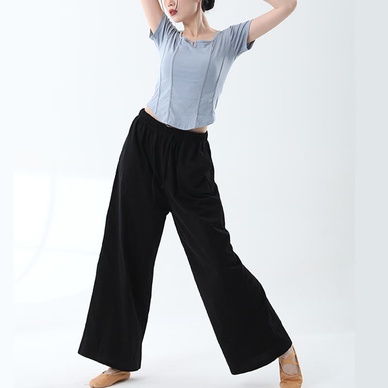 Pantaloni larghi in cotone con coulisse Buddha Stones per yoga e danza con tasche