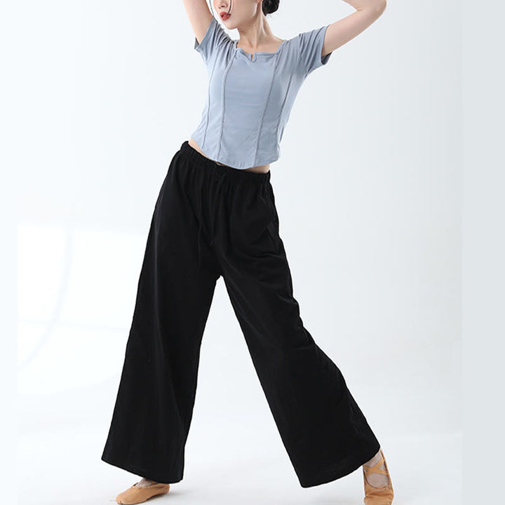 Pantaloni larghi in cotone con coulisse Buddha Stones per yoga e danza con tasche