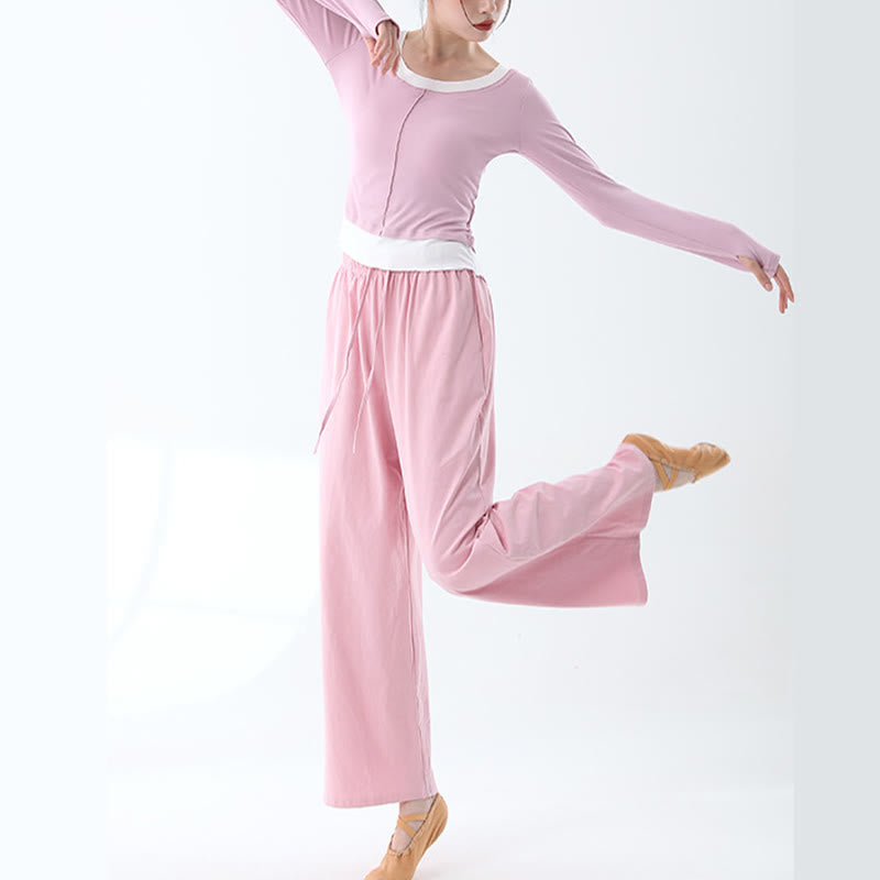 Pantaloni larghi in cotone con coulisse Buddha Stones per yoga e danza con tasche