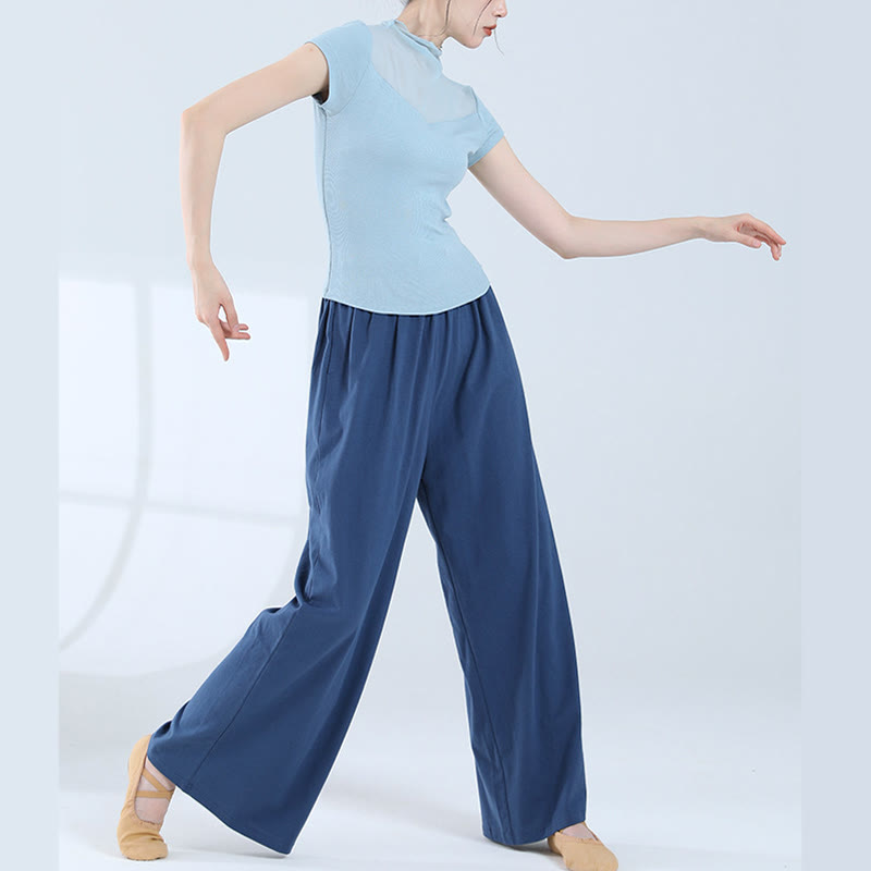 Pantaloni larghi in cotone con coulisse Buddha Stones per yoga e danza con tasche
