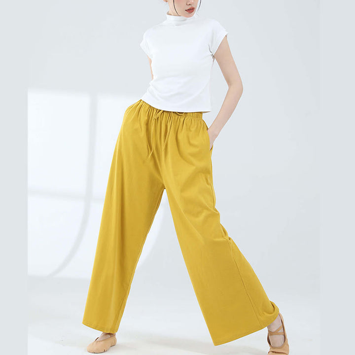Pantaloni larghi in cotone con coulisse Buddha Stones per yoga e danza con tasche