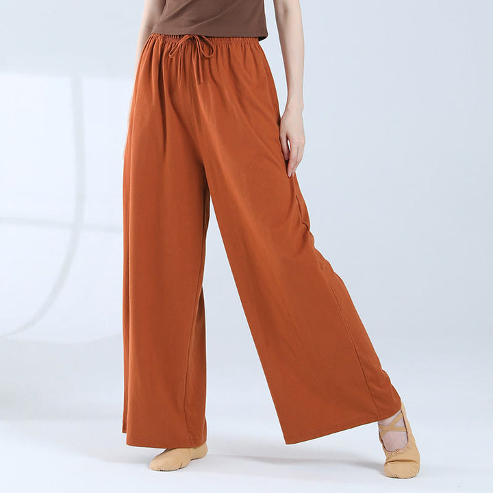 Pantaloni larghi in cotone con coulisse Buddha Stones per yoga e danza con tasche