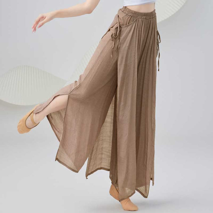Pantaloni larghi in cotone e lino tinta unita con Buddha Stones per yoga, danza classica - Marrone - US8-10, UK/AU12-14, EU40-42 (2XL) - image 9