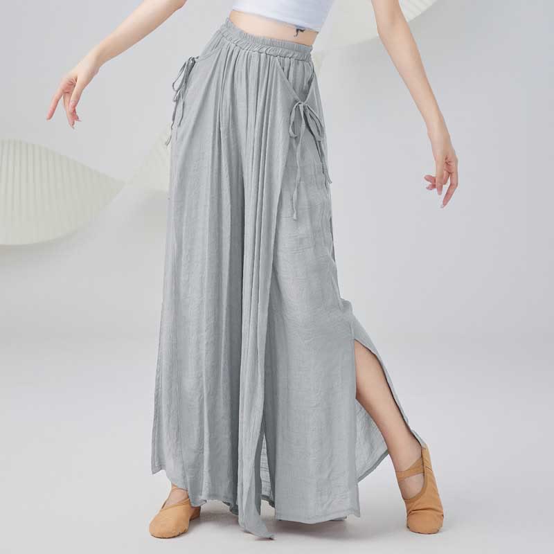 Pantaloni larghi in cotone e lino tinta unita con Buddha Stones per yoga, danza classica - Grigio - US8-10, UK/AU12-14, EU40-42 (2XL) - image 6