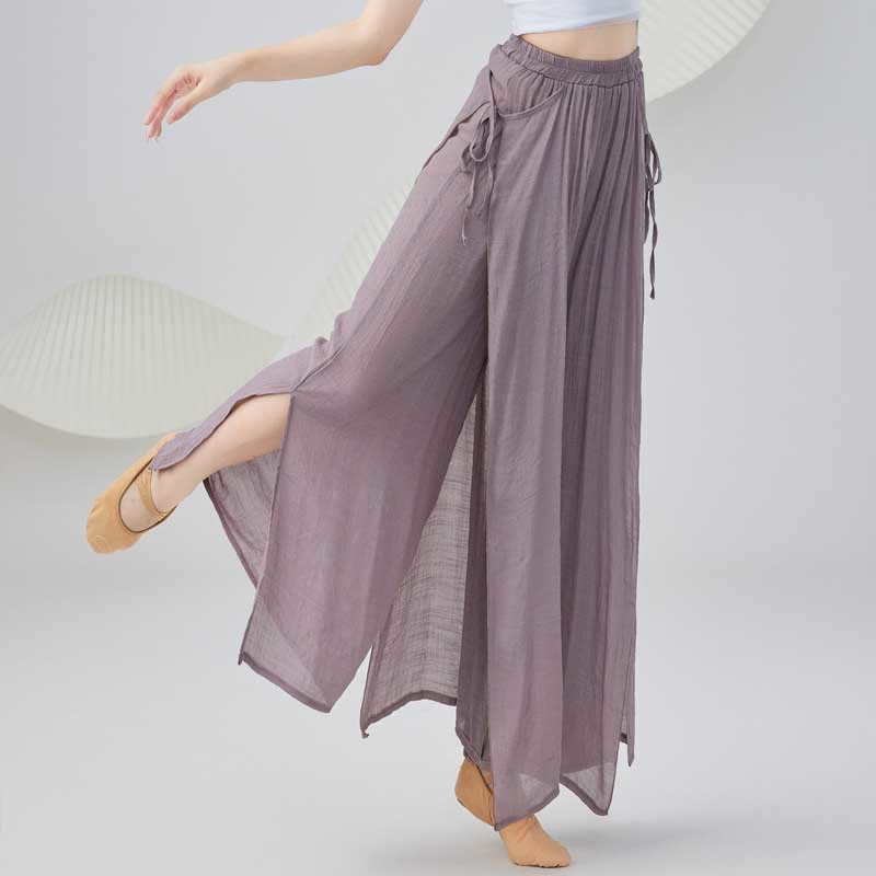 Pantaloni larghi in cotone e lino tinta unita con Buddha Stones per yoga, danza classica - RosyBrown - US8-10, UK/AU12-14, EU40-42 (2XL) - image 0