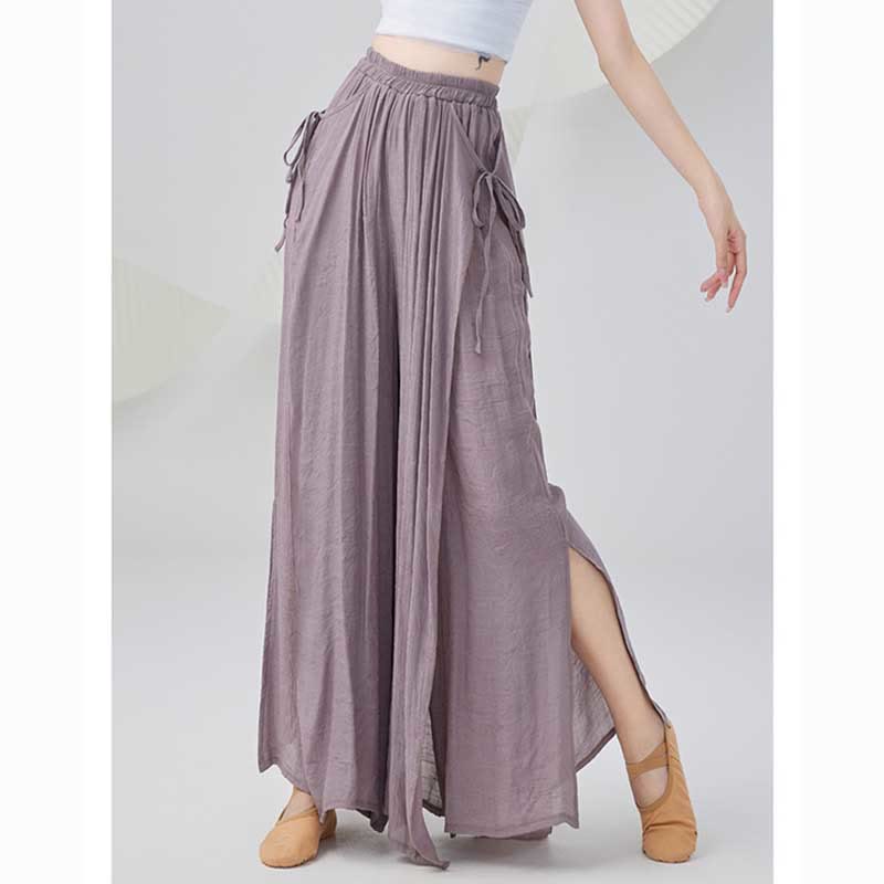 Pantaloni larghi in cotone e lino tinta unita con Buddha Stones per yoga, danza classica - image 1