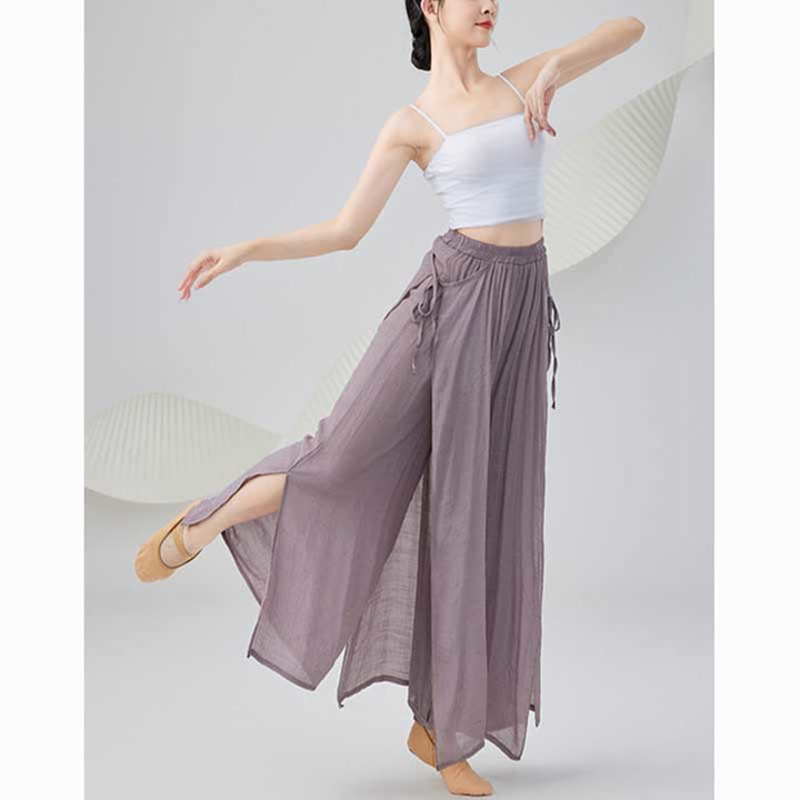 Pantaloni larghi in cotone e lino tinta unita con Buddha Stones per yoga, danza classica - image 2