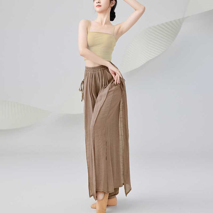 Pantaloni larghi in cotone e lino tinta unita con Buddha Stones per yoga, danza classica - image 11