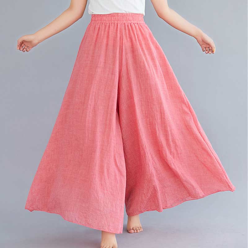 Pantaloni larghi in cotone e lino casual da donna Buddha Stones per yoga e danza