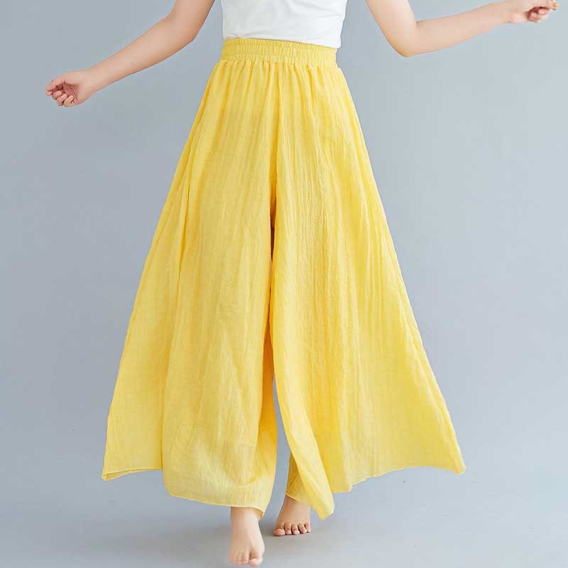 Pantaloni larghi in cotone e lino casual da donna Buddha Stones per yoga e danza - Giallo - US2, UK/AU6, EU34 (M) - image 6