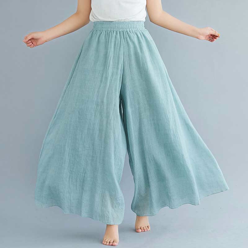 Pantaloni larghi in cotone e lino casual da donna Buddha Stones per yoga e danza