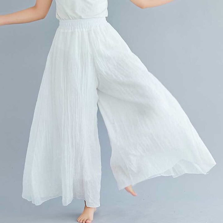 Pantaloni larghi in cotone e lino casual da donna Buddha Stones per yoga e danza - Bianco - US2, UK/AU6, EU34 (M) - image 3
