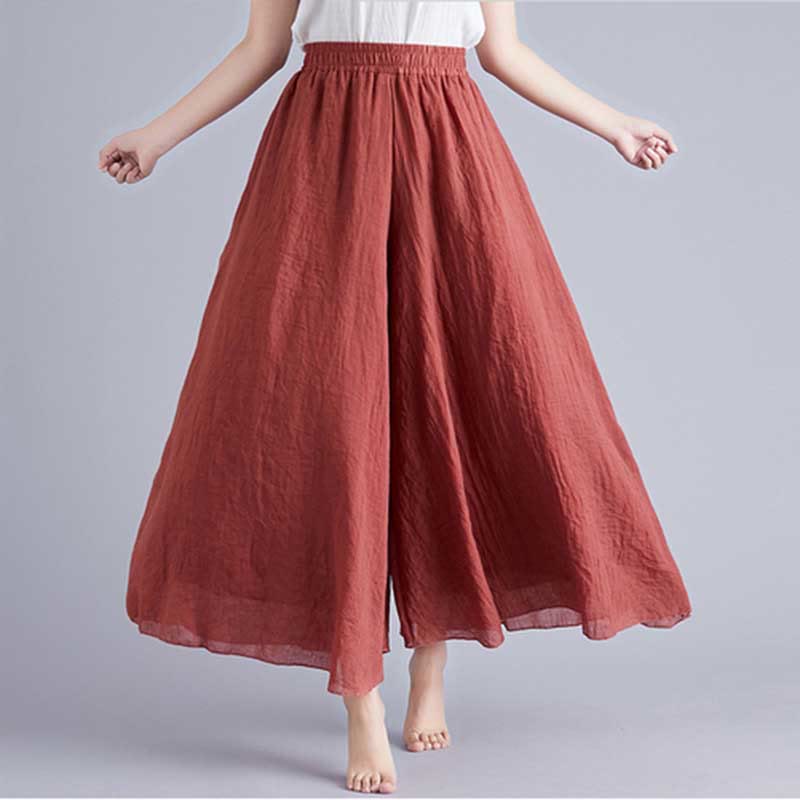 Pantaloni larghi in cotone e lino casual da donna Buddha Stones per yoga e danza - Rosso - US2, UK/AU6, EU34 (M) - image 49