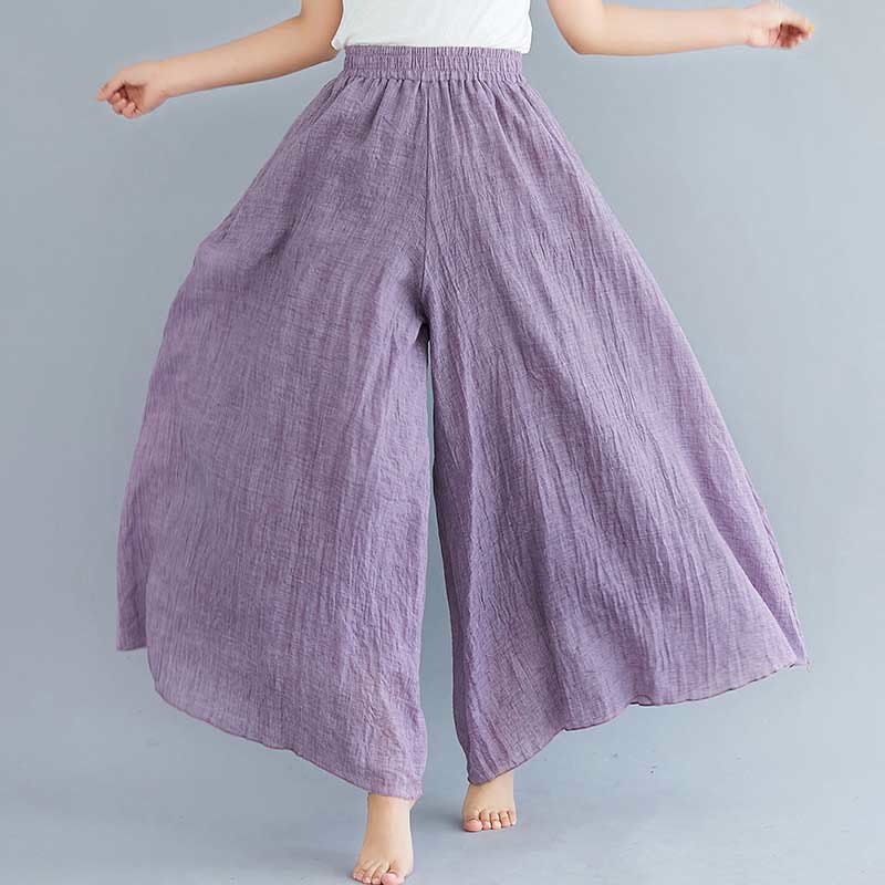 Pantaloni larghi in cotone e lino casual da donna Buddha Stones per yoga e danza - Viola scuro - US2, UK/AU6, EU34 (M) - image 21