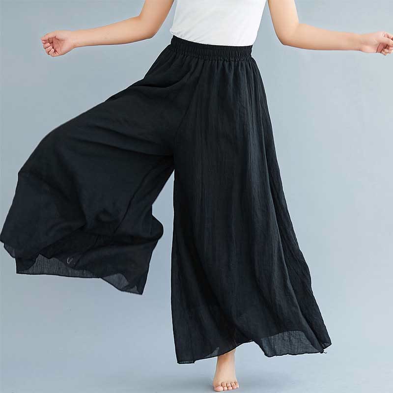 Pantaloni larghi in cotone e lino casual da donna Buddha Stones per yoga e danza - Nero - US2, UK/AU6, EU34 (M) - image 9