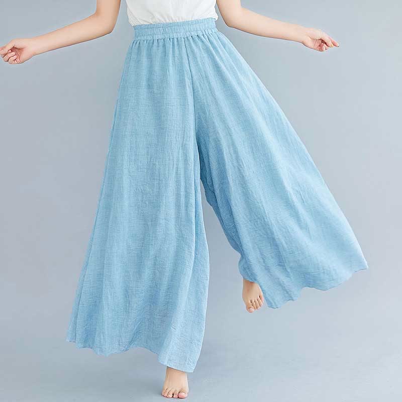 Pantaloni larghi in cotone e lino casual da donna Buddha Stones per yoga e danza - Azzurro chiaro - US2, UK/AU6, EU34 (M) - image 33