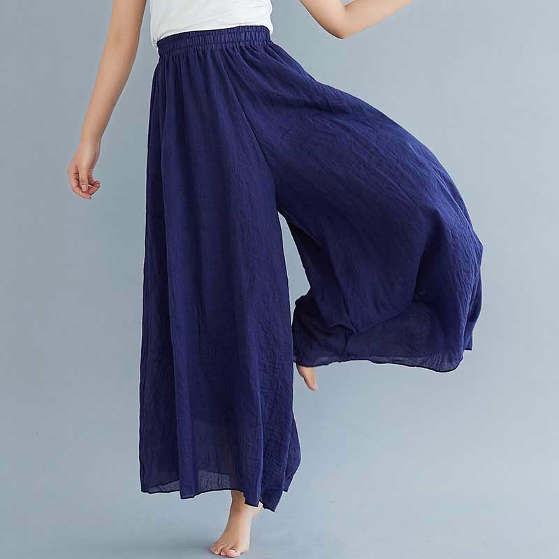 Pantaloni larghi in cotone e lino casual da donna Buddha Stones per yoga e danza - Blu navy - US2, UK/AU6, EU34 (M) - image 41
