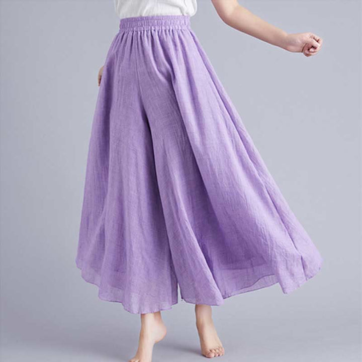 Pantaloni larghi in cotone e lino casual da donna Buddha Stones per yoga e danza - Viola - US2, UK/AU6, EU34 (M) - image 47