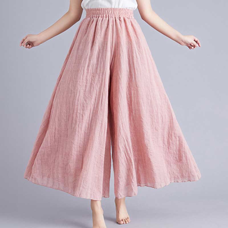 Pantaloni larghi in cotone e lino casual da donna Buddha Stones per yoga e danza