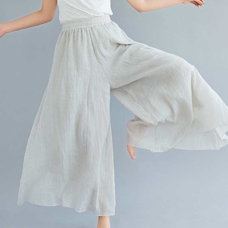 Pantaloni larghi in cotone e lino casual da donna Buddha Stones per yoga e danza - Beige - US2, UK/AU6, EU34 (M) - image 0