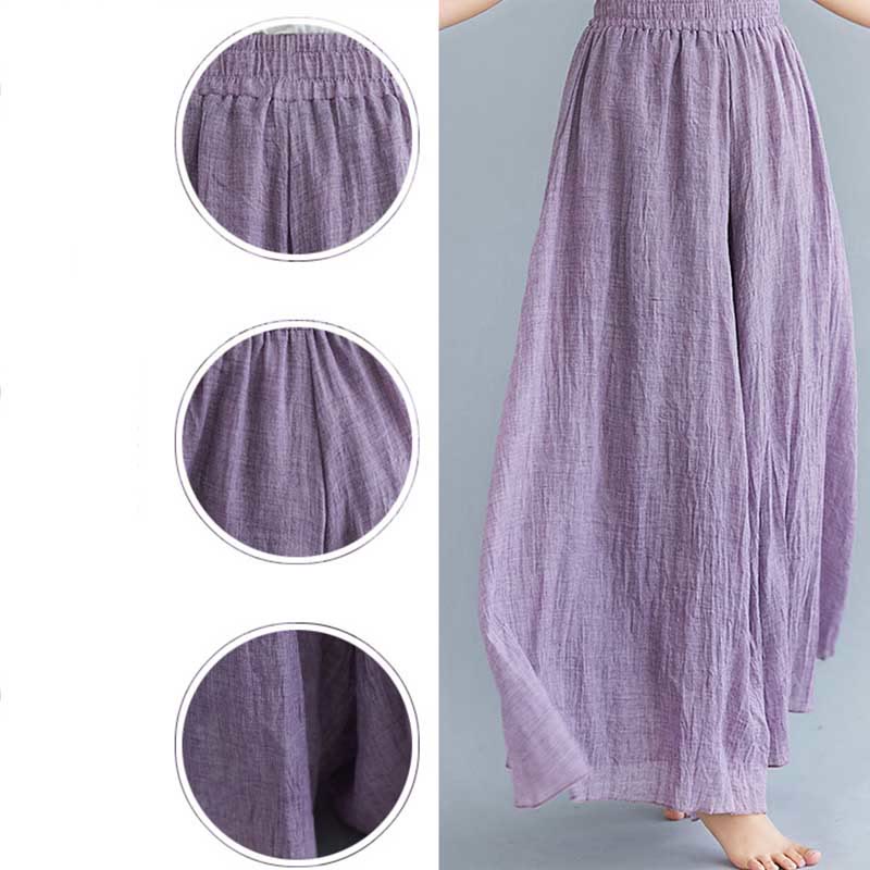 Pantaloni larghi in cotone e lino casual da donna Buddha Stones per yoga e danza