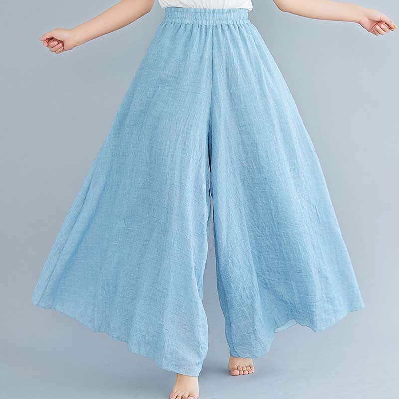 Pantaloni larghi in cotone e lino casual da donna Buddha Stones per yoga e danza