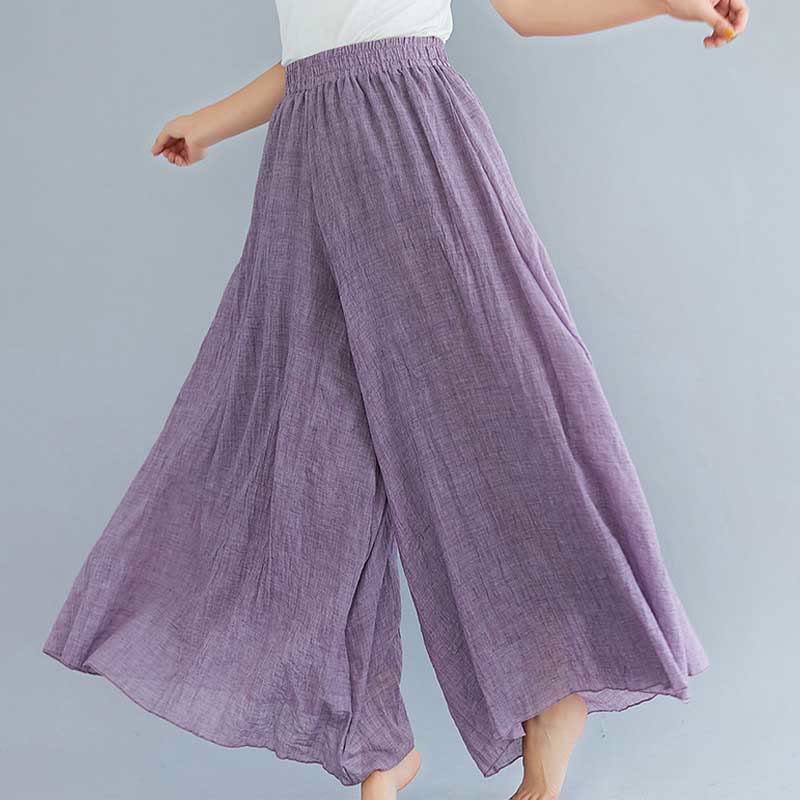 Pantaloni larghi in cotone e lino casual da donna Buddha Stones per yoga e danza