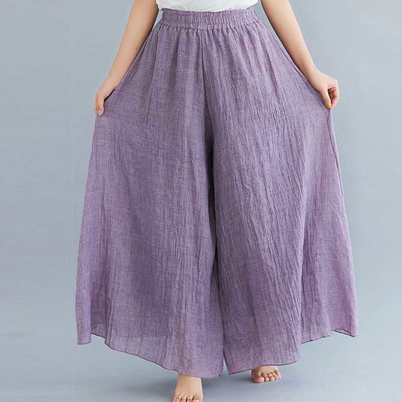 Pantaloni larghi in cotone e lino casual da donna Buddha Stones per yoga e danza