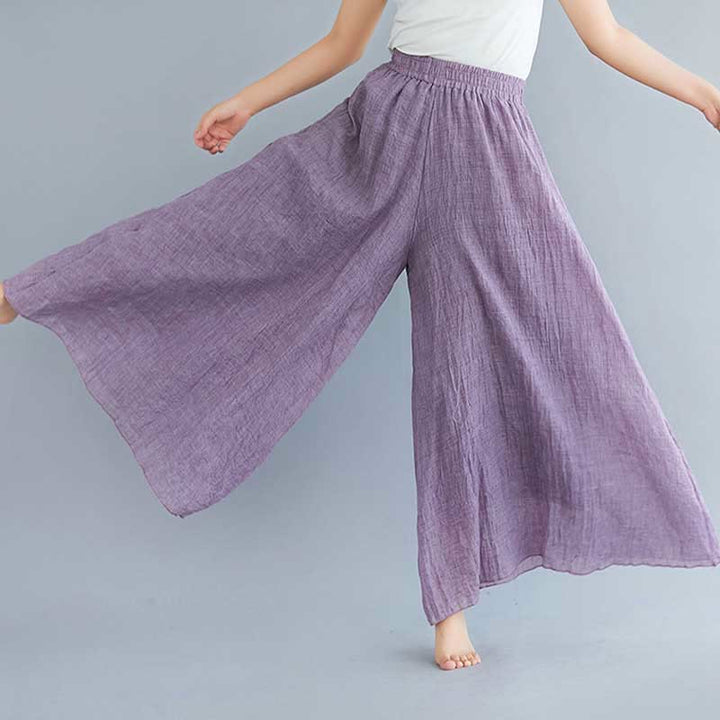 Pantaloni larghi in cotone e lino casual da donna Buddha Stones per yoga e danza