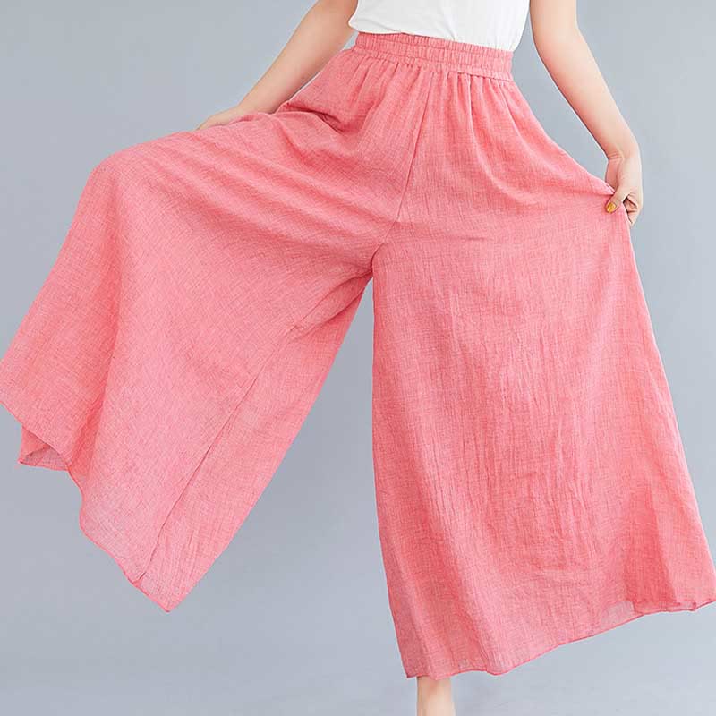 Pantaloni larghi in cotone e lino casual da donna Buddha Stones per yoga e danza