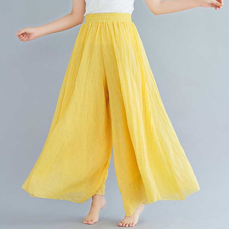 Pantaloni larghi in cotone e lino casual da donna Buddha Stones per yoga e danza